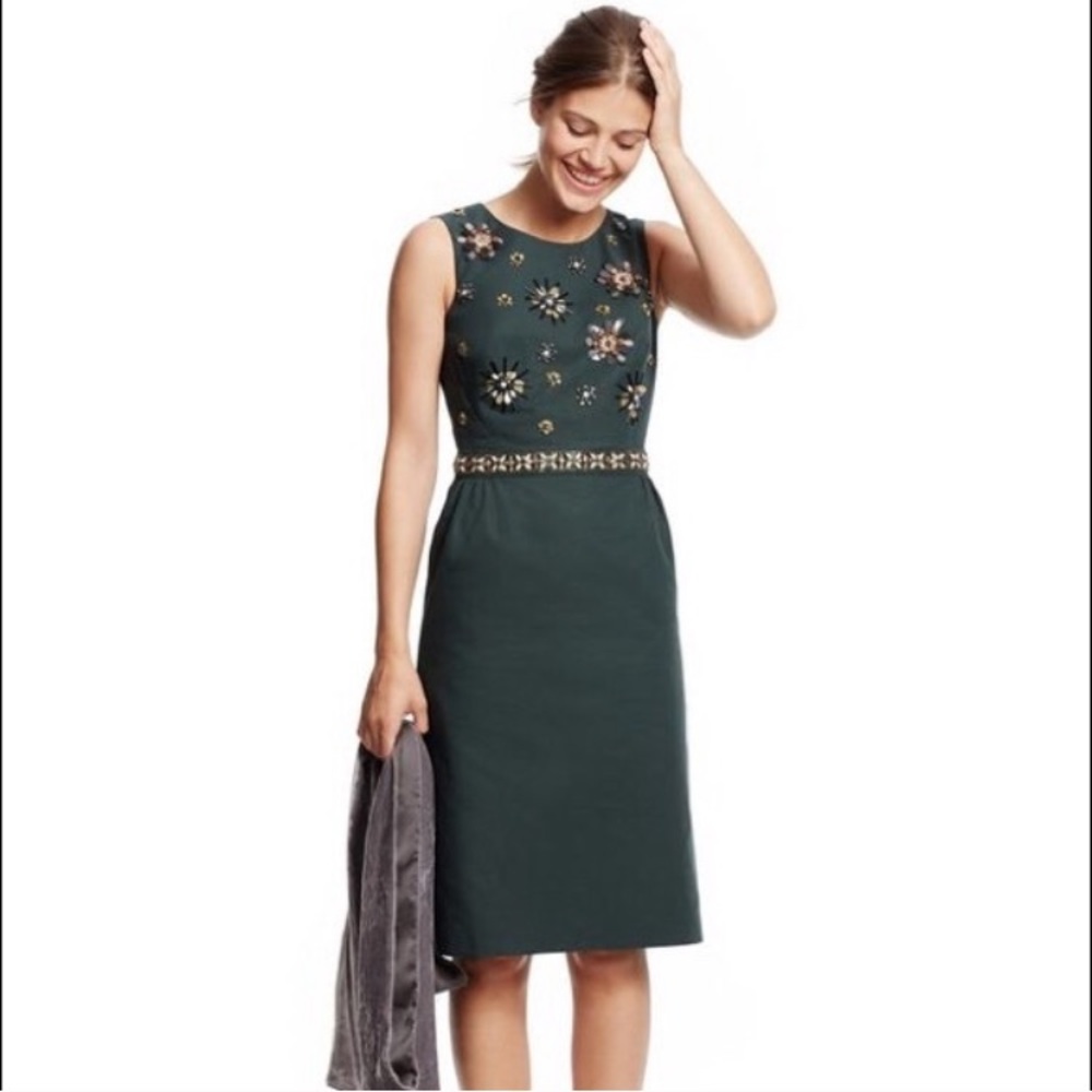Boden beaded dark green cocktail dress size 8L